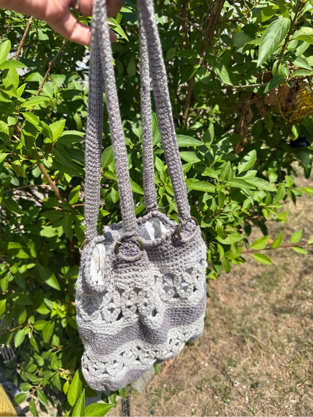Gray Crochet Shoulder Bag - Women's Casual Tote GUC Handmade